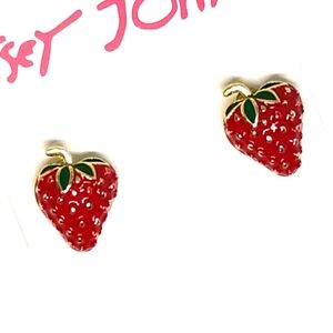 Strawberry earrings small studs gold tone Sterling silver 925 'posts